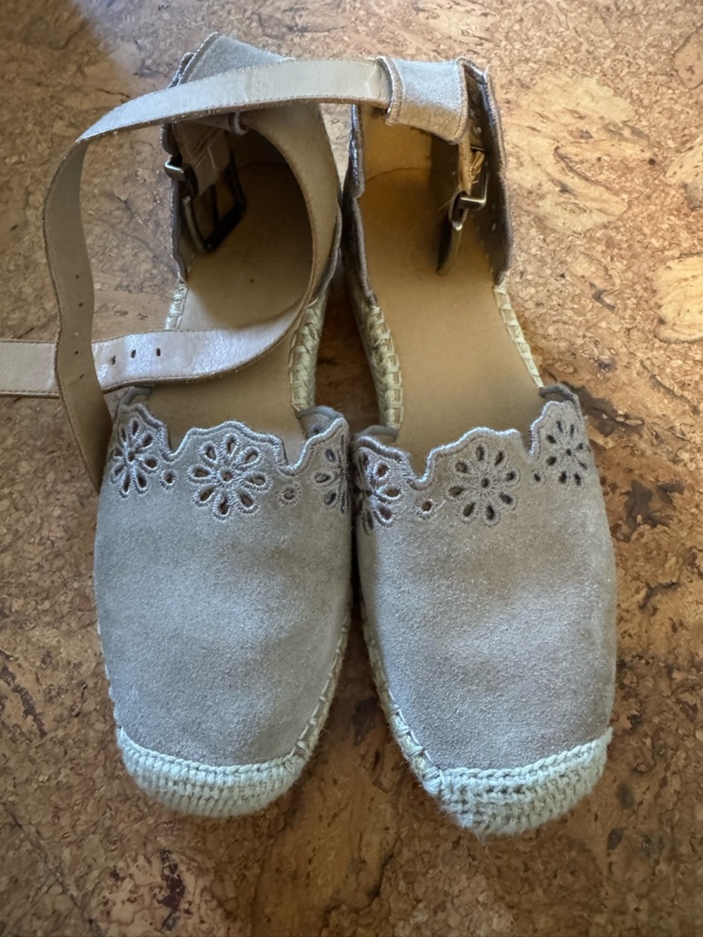 Crown Vintage Suede Espadrille Ankle-Strap Flats - Light Beige